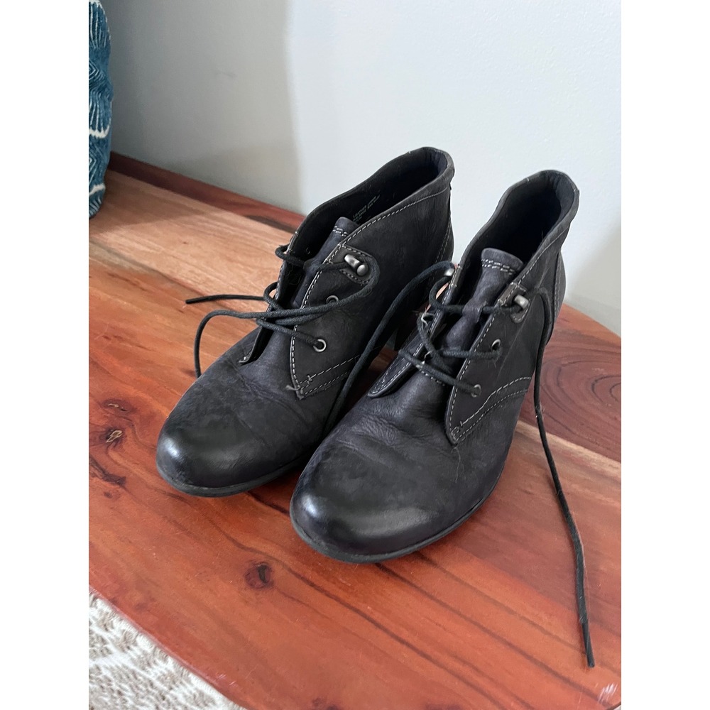Earth Origins Devin Black Leather Lace Up Ankle Boots Block Heel Womens 9M